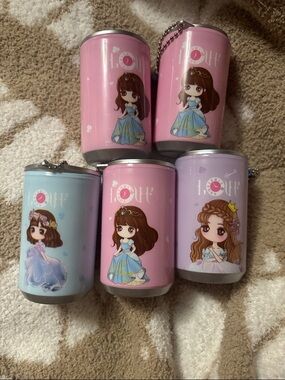 Set of 5 Cute Kawaii Princess Keychain Can Wipes- Pink, Lavender, Light Blue